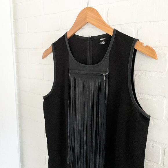 RUDSAK Leather Fringe Micro Dress Moto Biker Black Statement Sz M - Picture 6 of 16